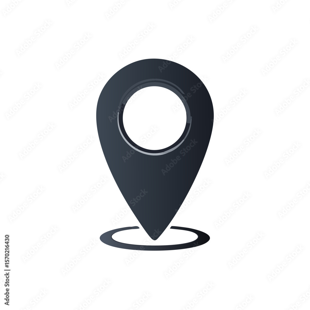 Poster dark gray location pin icon on black background for gps, navigation and maps applications