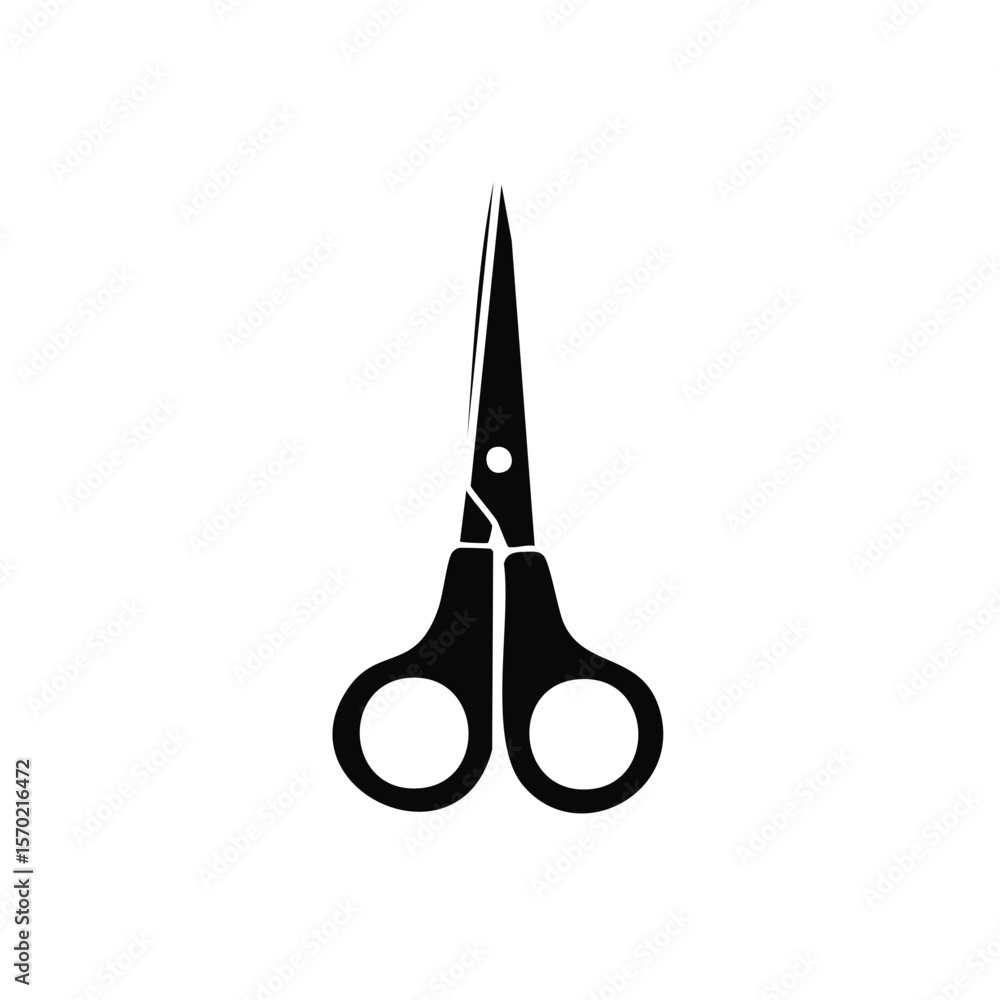 Poster scissors silhouette on a black background, simple design element for cutting and crafting projects.