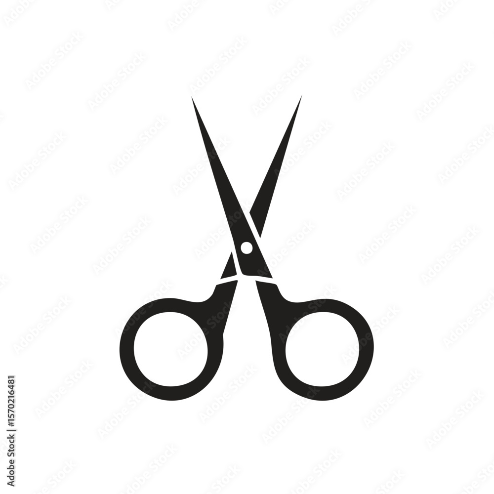 Poster isolated gray scissors symbol on a black background for a minimalist design and cutting concept.