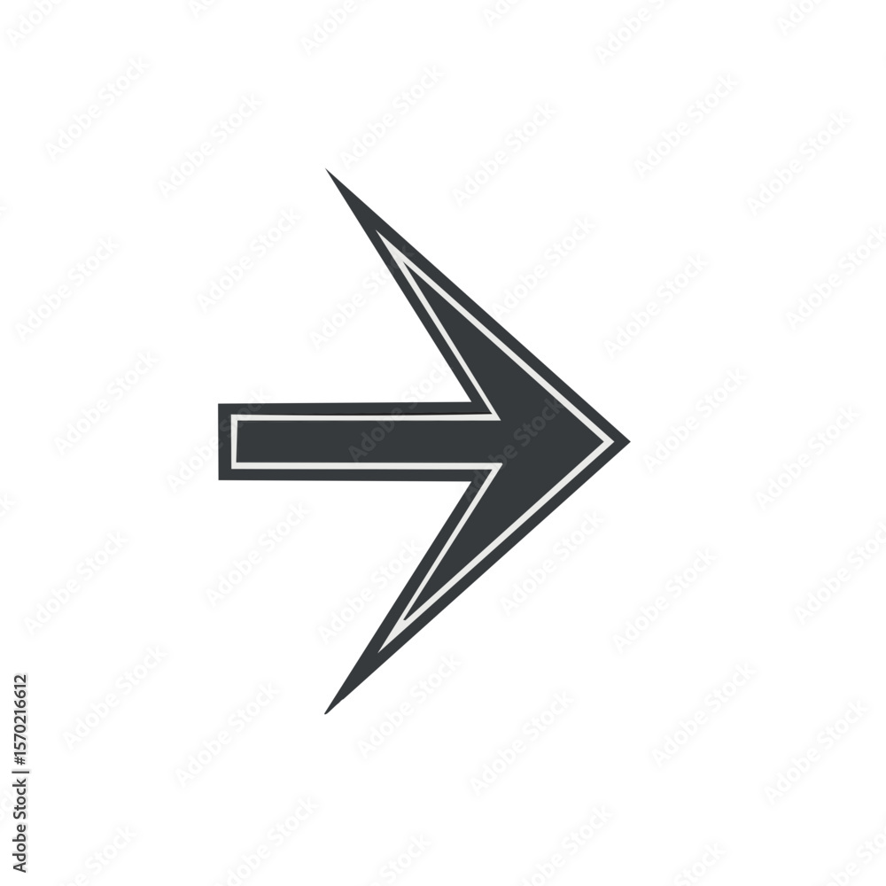 Poster gray arrow with outline on black background symbolizing direction choice forward movement pointer in