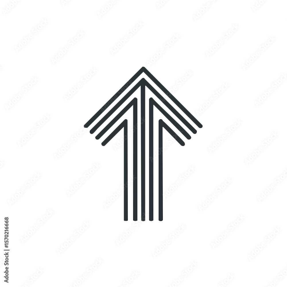 Poster abstract arrow icon pointing upward with line art showing growth and success on a minimalist backgro