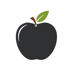 Fototapeta premium Stylized black apple illustration on black backdrop. Healthy fruit, fresh produce, single object. Simple design for graphics and design.