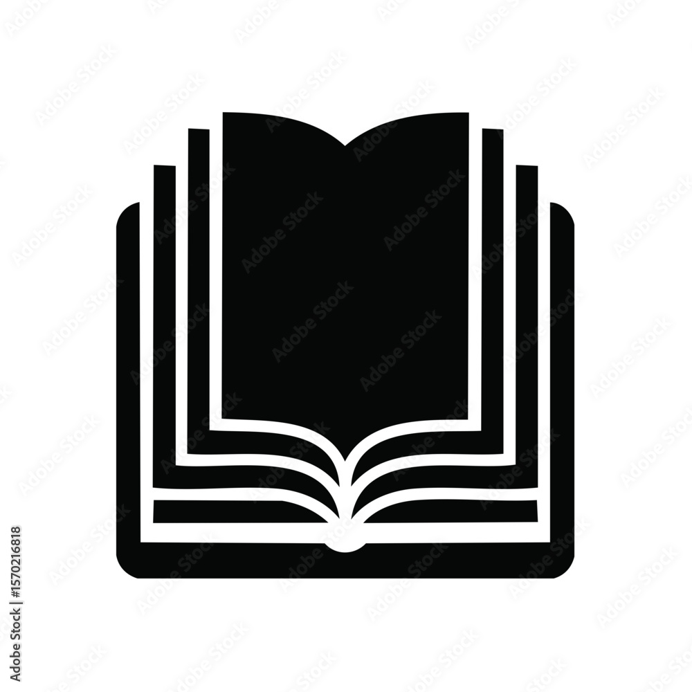 Aufkleber stack of open books simple icon symbol of education knowledge and reading stories creative black bac