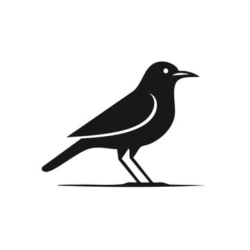 Stylized raven graphic against black backdrop minimalist bird icon vector design blackbird standing silhouette simplicity elegance dark