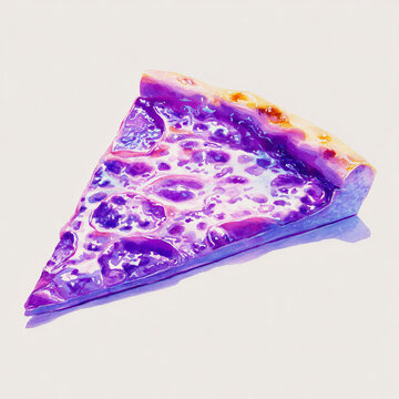 A solitary watercolor vibrant 2200 pizza with purple glow