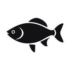 Isolated Silhouette of Swimming Fish on Black Background Simple Shape