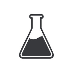 Erlenmeyer flask with dark liquid against a black background for chemistry or lab equipment concepts.