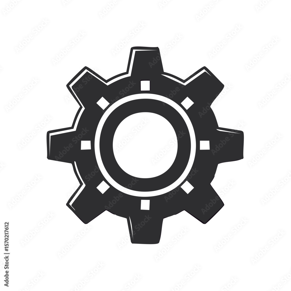 Poster single grey gear cog on black background mechanical part design element for engineering construction
