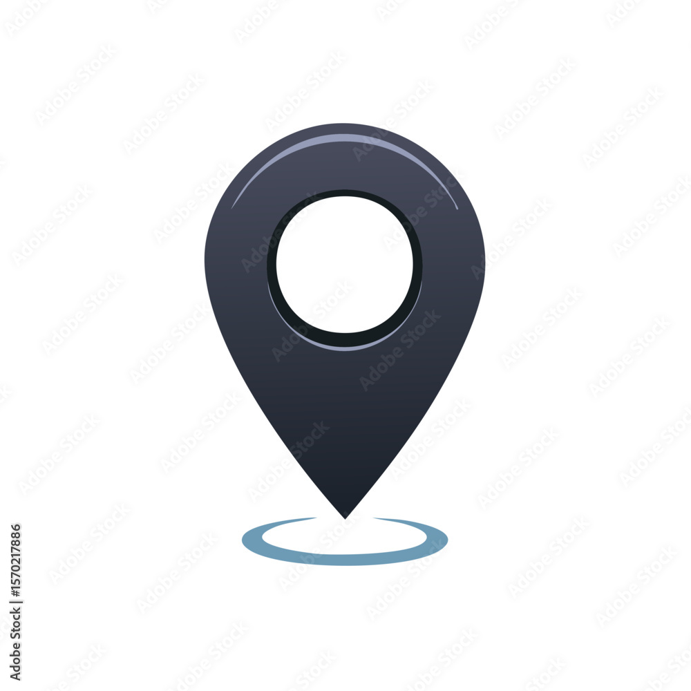 Poster dark gray map marker with a blue halo effect on a black background location icon point of interest c