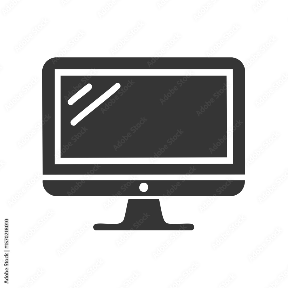 Poster modern computer monitor icon in dark grey against black background for technology and design project
