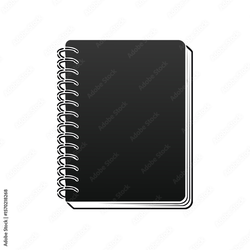 Poster dark notebook with spiral binding for notes, journaling, planning and sketching on black background