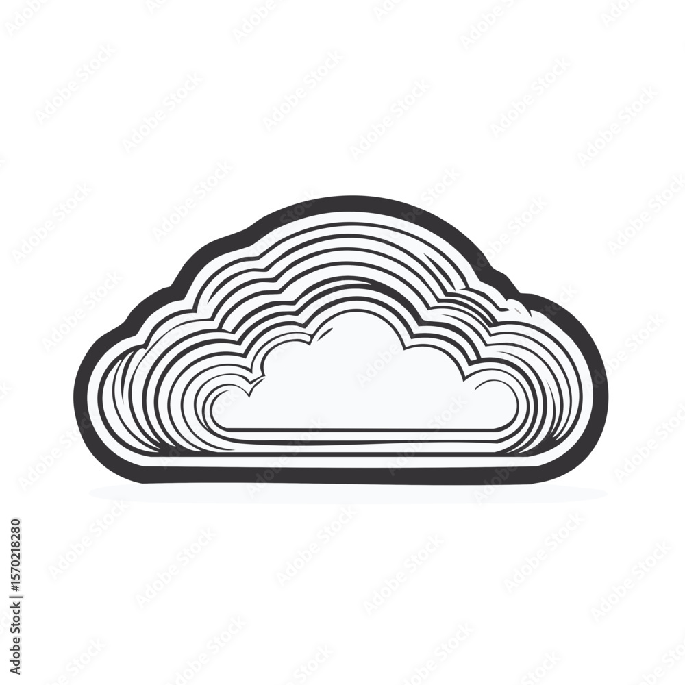 Poster stylized cloud shape with line pattern design for weather, technology and creative concepts on black