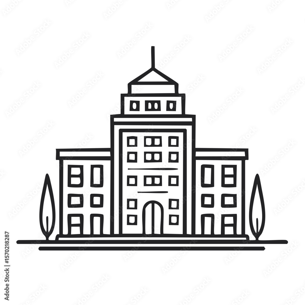 Poster architectural landmark building outline simple linear design modern architecture education construct