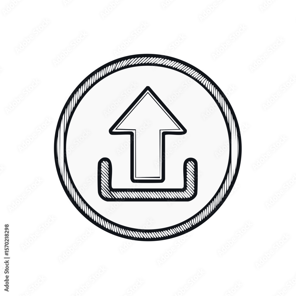 Poster hand drawn circular upload icon with arrow graphic on a black background