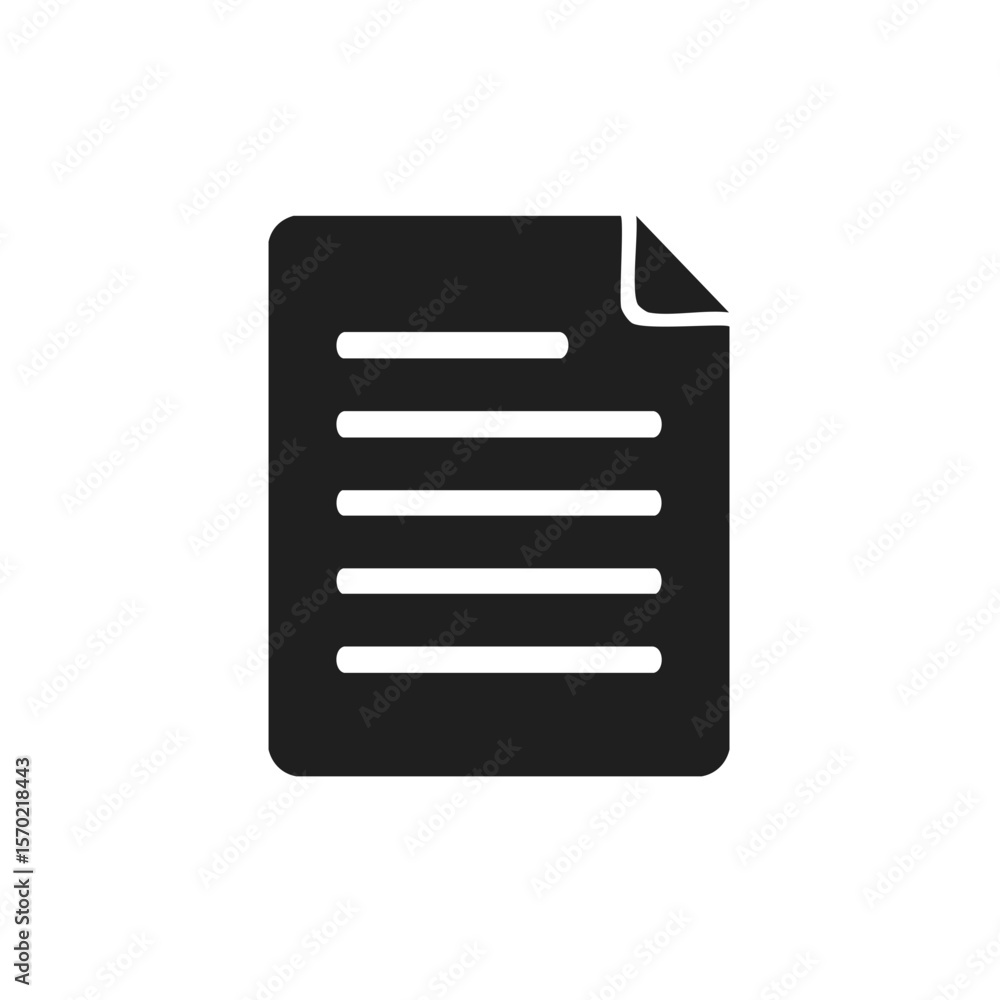 Poster document icon: flat style representation of paper with text and folded corner, symbolic file represe