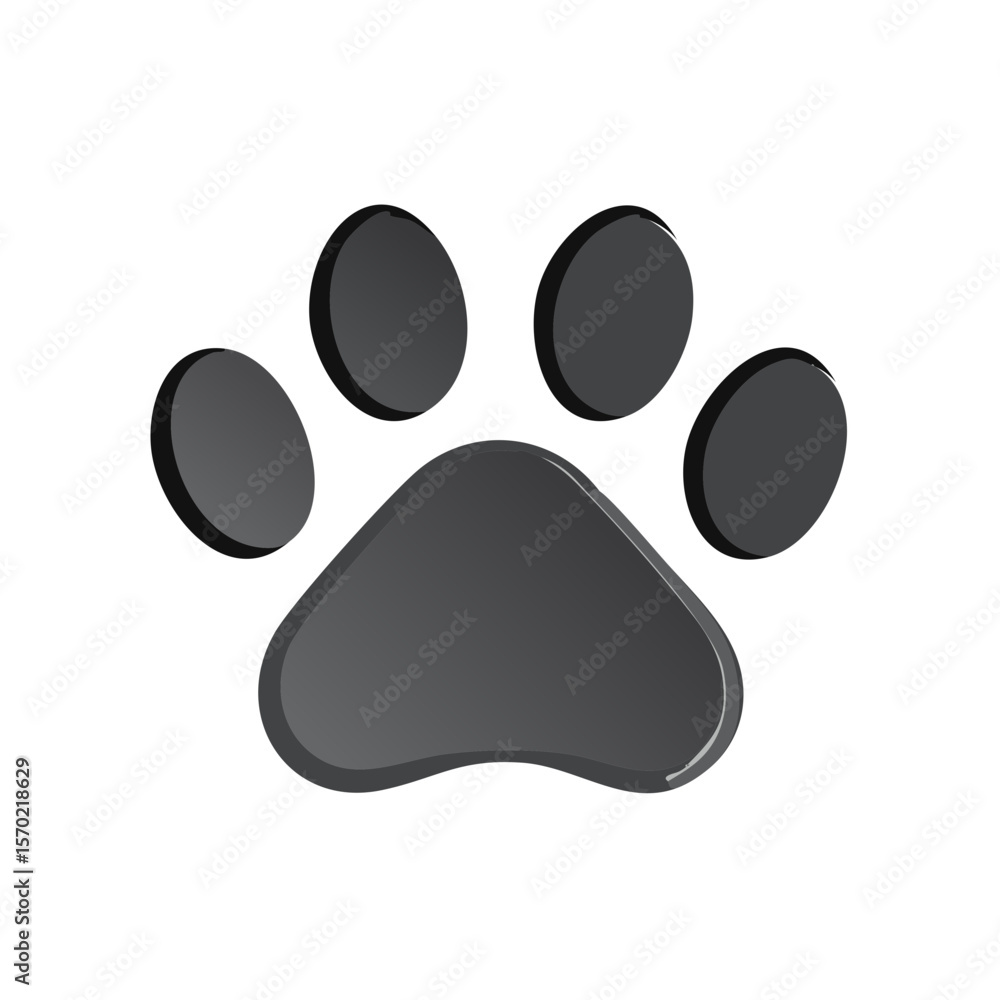 Fototapete 3d rendering of a gray paw print on a black backdrop in graphic style