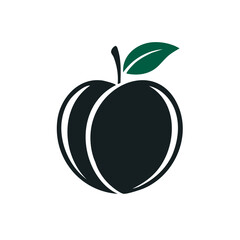Stylized Plum Illustration with Single Green Leaf on a Black Background
