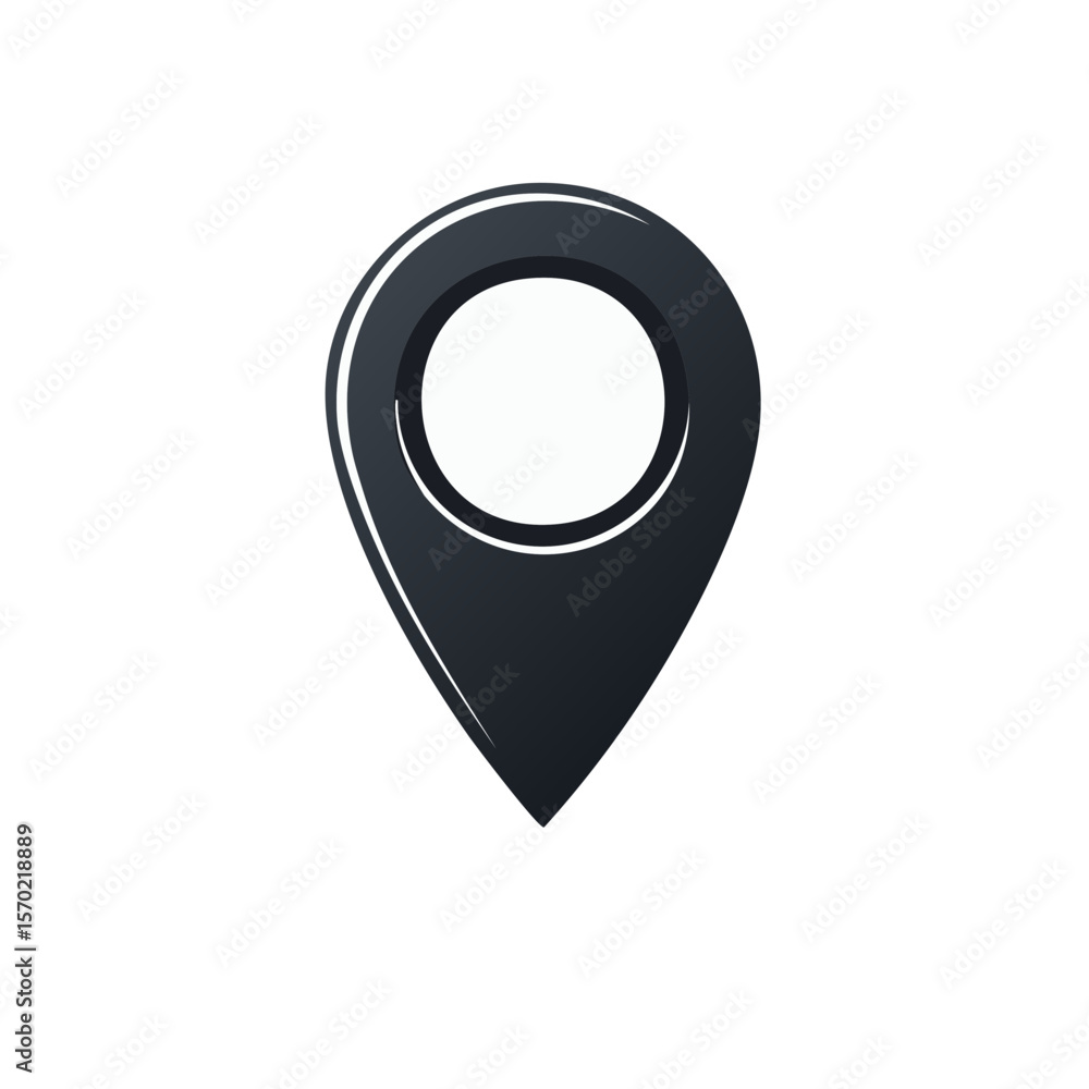 Poster dark gray geolocation pointer on black background for navigating maps and location based services us