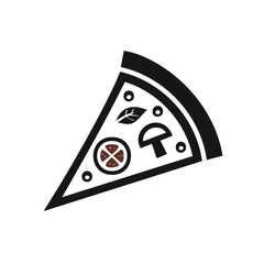 Delicious pizza slice illustration featuring mushroom leaf and pepperoni in a minimalist design on a black background