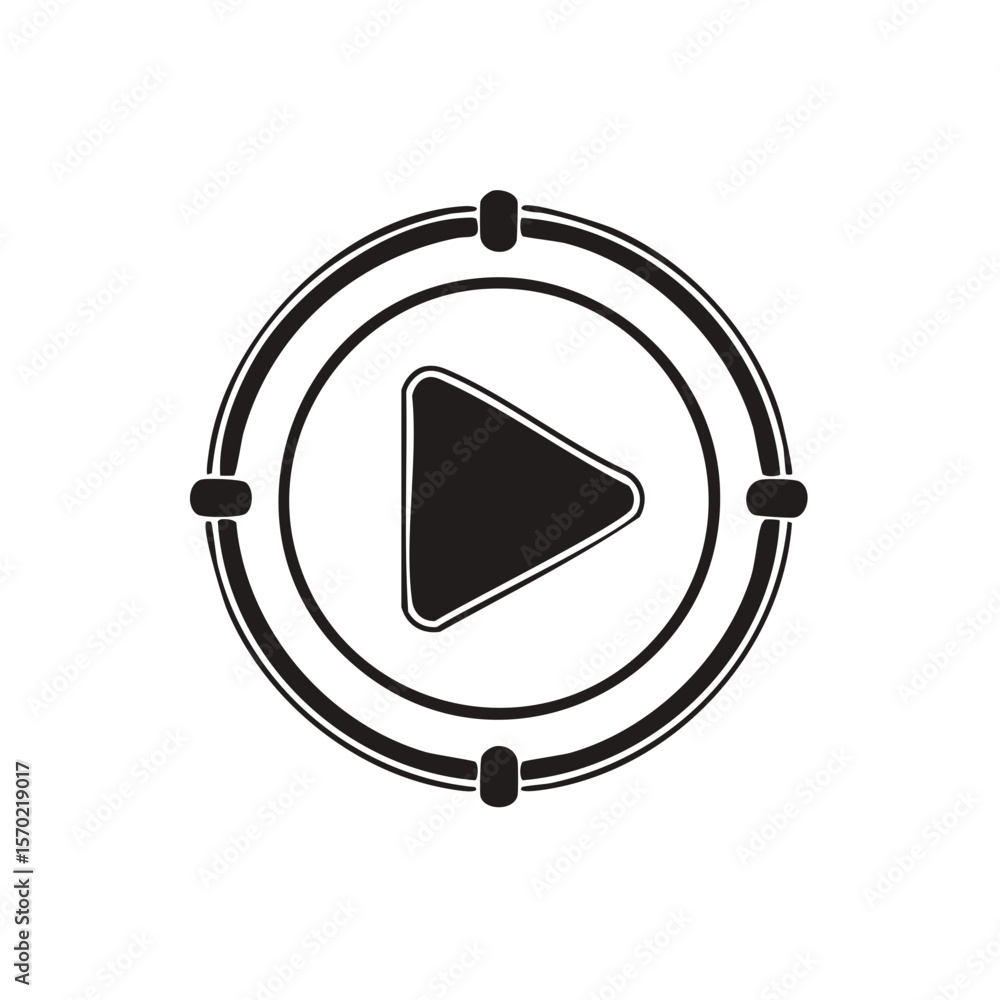 Poster simple play button icon with circle border minimal design media control illustration video and audio