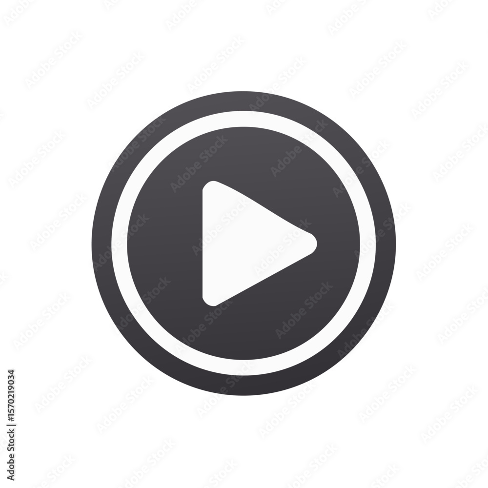 Aufkleber play button icon gray circle white arrow multimedia video player modern app design rounded shape on 