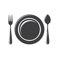 Dining Icon Set a Plate a Fork and a Spoon on Dark Backdrop Minimalist Table Setting Dinnerware Utensils Simple Design