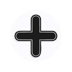 Obraz premium Bold Plus Sign Icon Graphic Element with White Circle and Black Fill on Dark Background