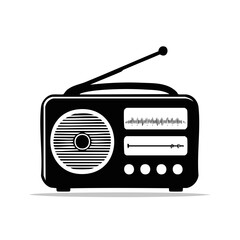 Retro Radio Receiver Silhouette with Antenna and Frequency Display on Isolated Background