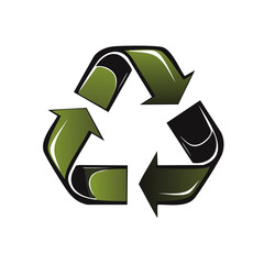 Obraz premium Recycling symbol, green arrows forming triangle, ecology and environmental conservation sign, sustainable practices on black background