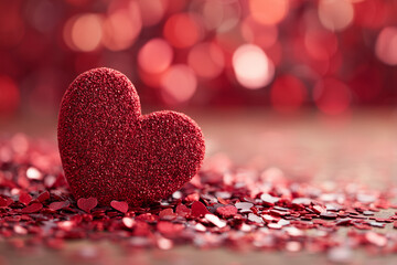Obraz premium Sparkling Red Heart on a Shimmering Red Background for Valentine's Day or Romantic Occasions