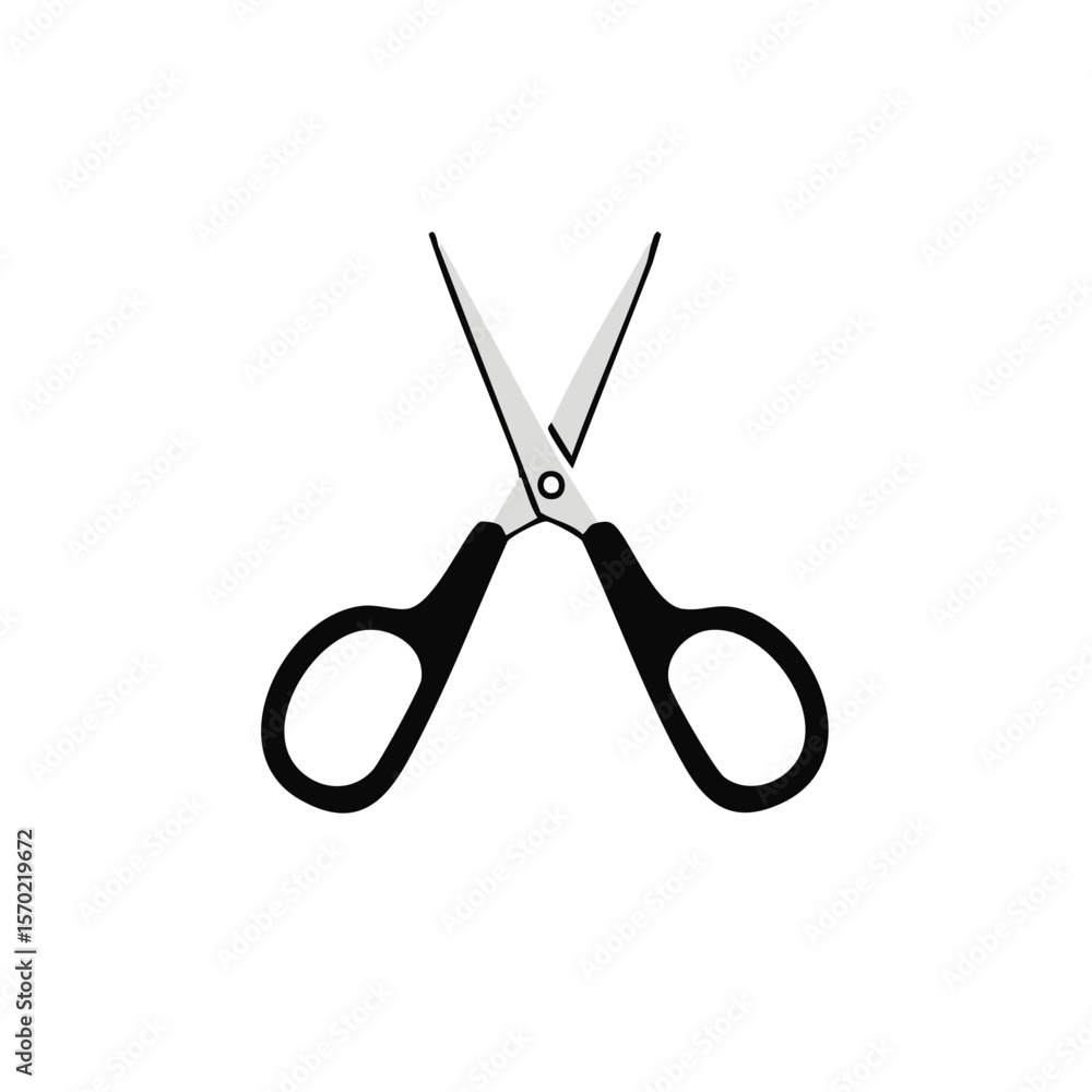 Aufkleber simple open scissors with black handles on a plain dark background