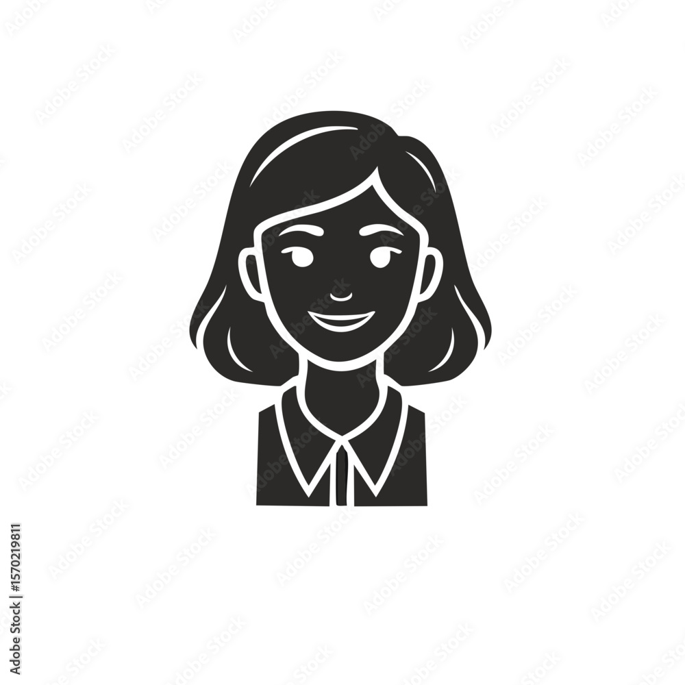 Poster female avatar with shoulder length hair in flat vector style for digital use in user profiles and in