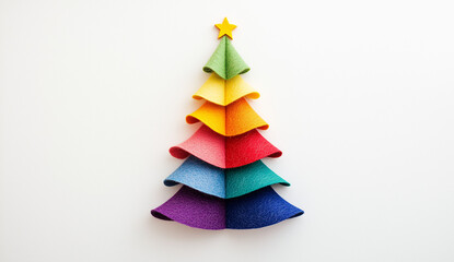 A minimalistic Christmas tree made of felt on a white background