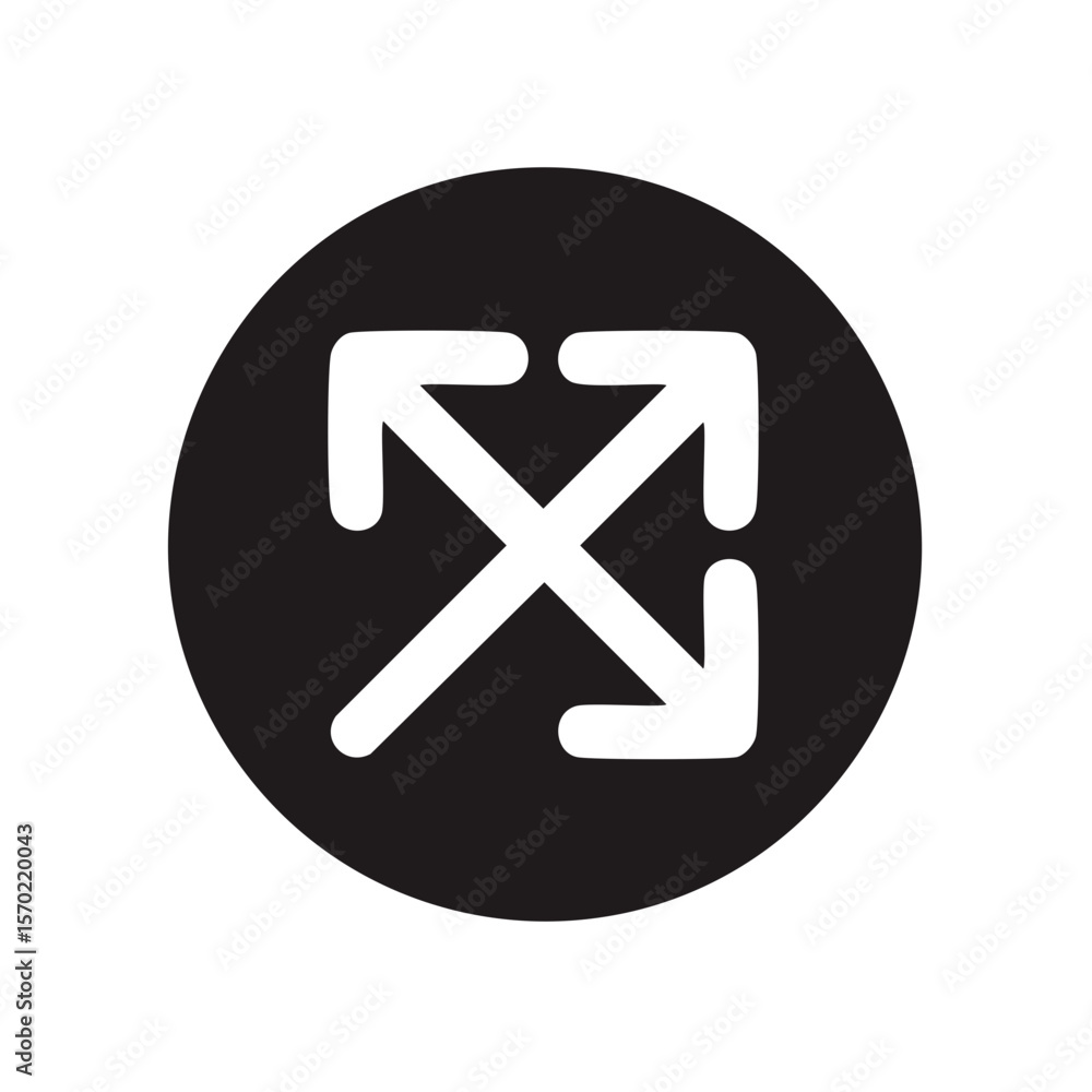 Poster expanding arrows in a circle graphic directional display expanding scale icon zoom icon resize sign 