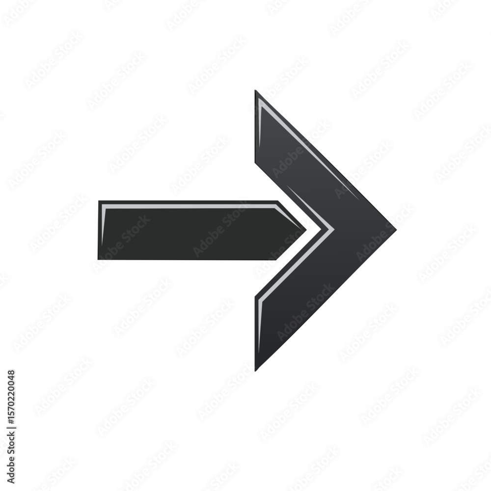Poster right arrow icon illustration pointing direction for web design or app development on solid black ba
