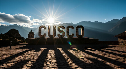 Majestic Cusco Sign Silhouette At Sunset With Andean Mountain Backdrop