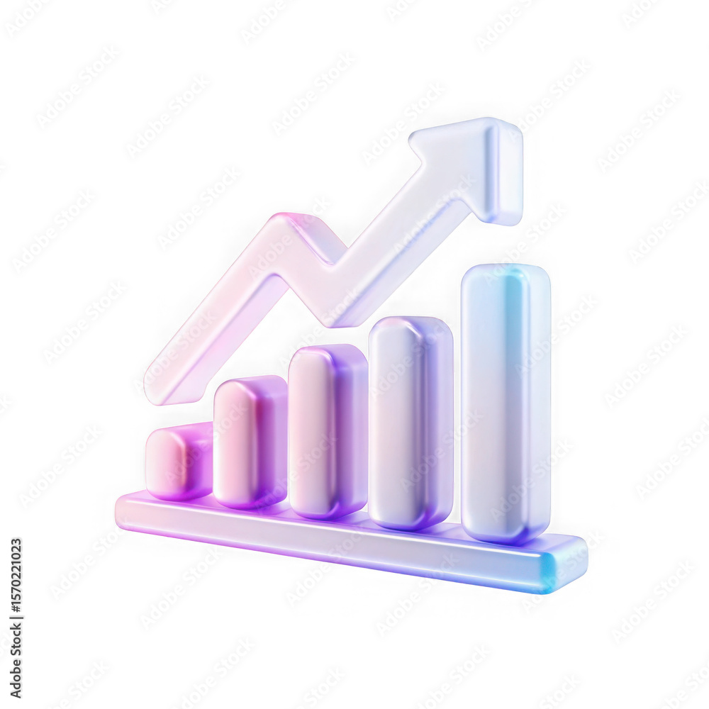 Poster 3d bar chart with upward trend arrow isolated on transparent background