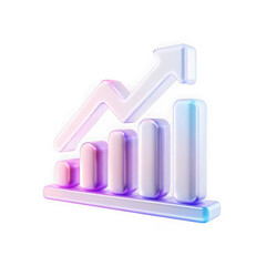3d bar chart with upward trend arrow isolated on transparent background