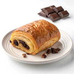 Classic French Pain au Chocolat Isolated on White – Ultra HD Pastry Photo for Menus and Ads
