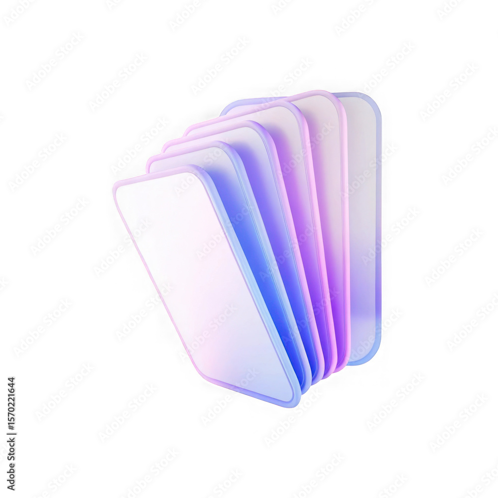 Poster row of modern smartphones with glowing gradient edges isolated on transparent background