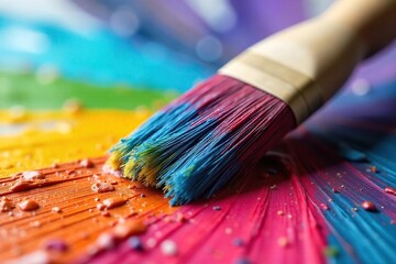 Fototapeta premium Vibrant Acrylic Paint on a Loaded Paintbrush, Ready for Artistic Creation