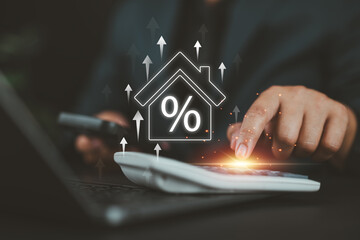 Mortgage Rate Calculation, Businessman Utilizing Digital Tools to Analyze and Optimize Real Estate...