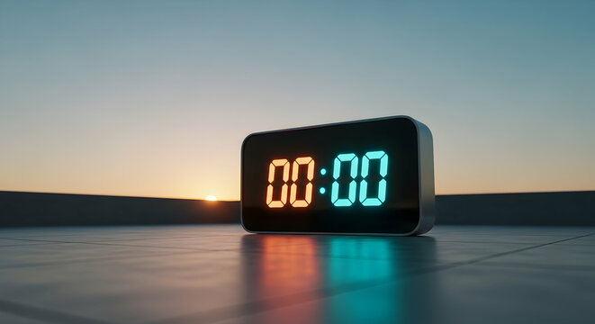 Midnight Digital Clock At Dawn Symbolizing Fresh Beginnings And Punctuality