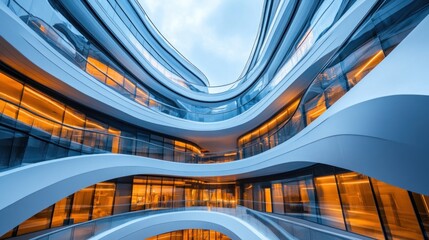 the dynamic architectural form presents a captivating view of modern infrastructure with fluid lines and illuminated interiors that seamlessly blend design