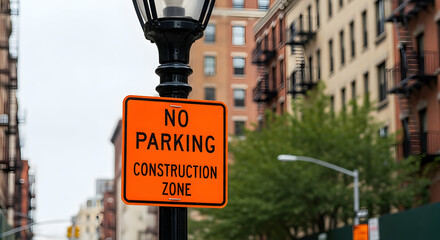 No Parking Here Construction Zone Signage In A Picturesque Urban Setting