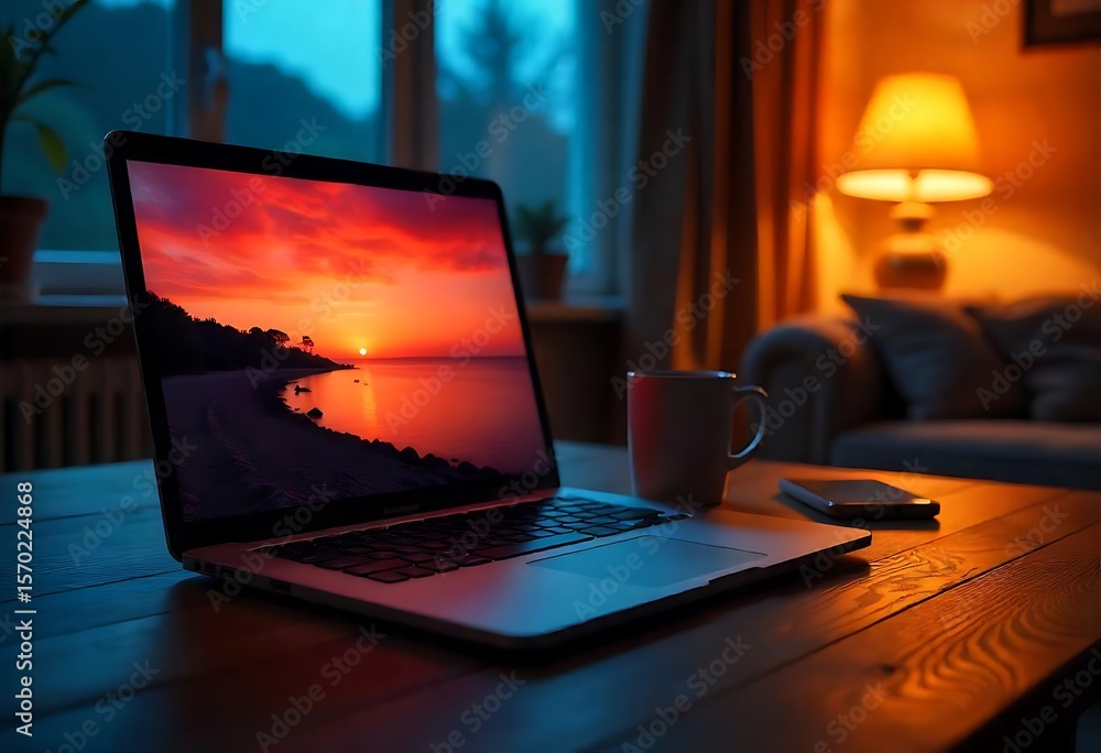 Aufkleber generative ai digital nomad workflow with cozy ambient light