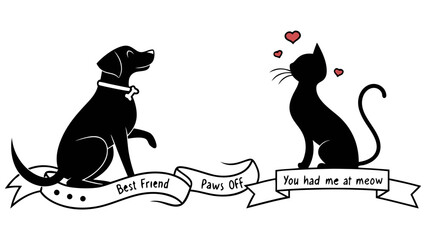 Pet Quote Ribbon Silhouette Pack — Dog & Cat Shapes with Banners & Sayings like “Best Friend Forever” & “Paws Off My Heart”