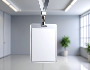 Empty ID Card on Lanyard Mockup in Modern Office