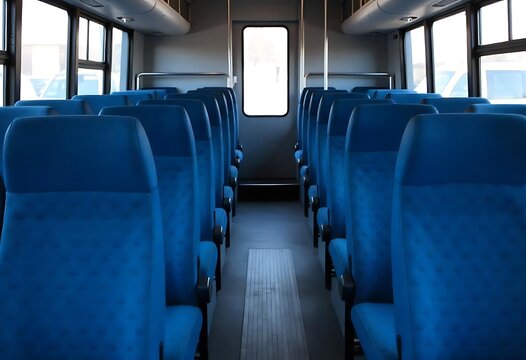 Generative AI Empty blue seats inside a public transport vehicle