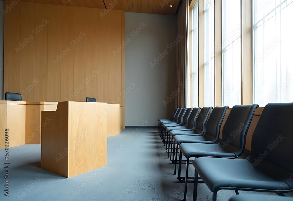 Poster generative ai empty courtroom setting with natural light